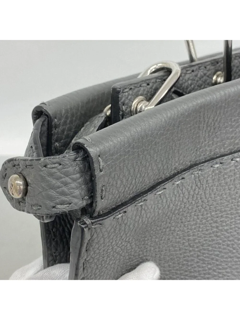 Fendi Handbag Monster Selleria Leather Gray Silver 2-Way